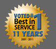 Voted best in service 10 years