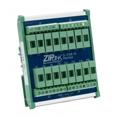 ZIPLink reduced-width stand-alone fuse module, 16-point, 5mm x 20mm fuses, 250 VAC/VDC, 8A / circuit, 35mm DIN rail mount. Fuses sold separately.