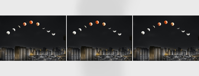 Image combination of three of the same photographs of the moon in its different phases.