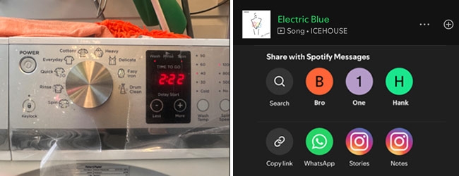 Image combination. Washing machine on left, social media sharing options on right