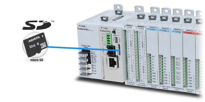 Product photo of P1-550 controller with MicroSD card