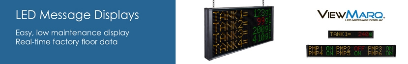 Web banner showing ViewMarq products Industrial LED Message Displays